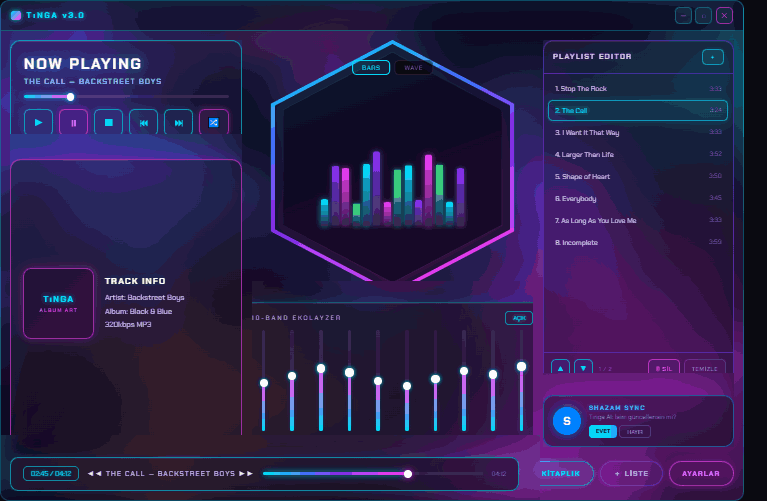 Tınga Modern Tema — Nebula cam arayüz